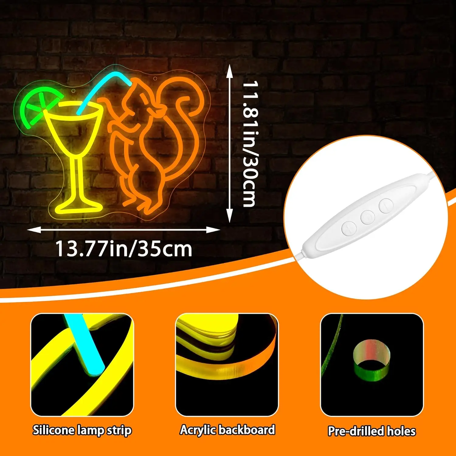 Eekhoorn Cocktail Neon Sign Dimbaar Eekhoorn Drink Light Up Sign Wall Decor voor Man Cave Bar Home Bierwinkel Slaapkamer Kerstmis B