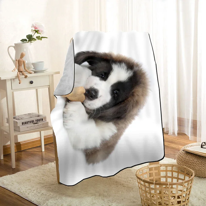 Cute Saint Bernard Dog Throw Blanket Personalized Blankets On For The Sofa/Bed/Car Portable 3D Blanket For Kid Home Textiles