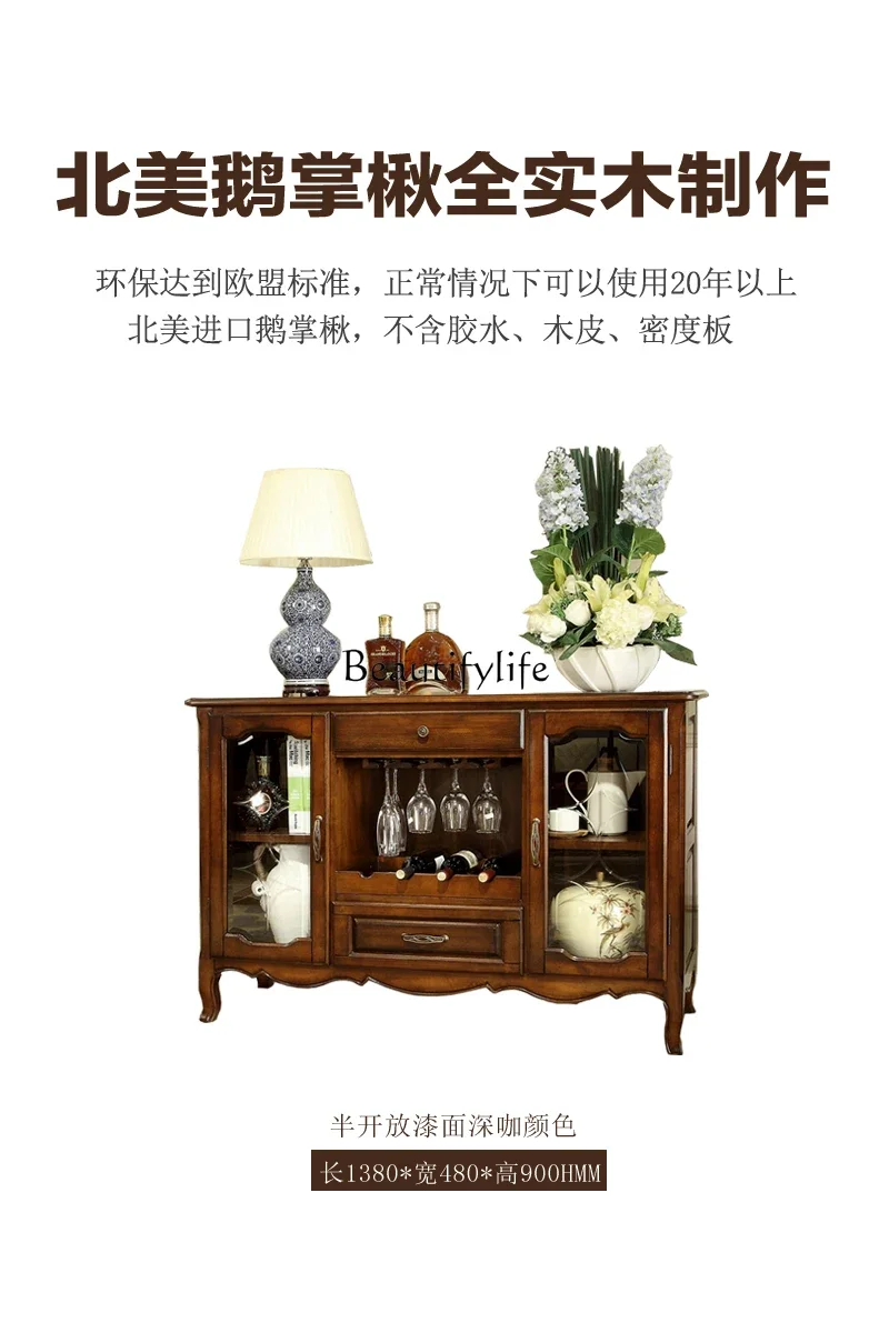 

yj19 American-style Solid Wood Living Room Tea Cabinet Dining Room Storage Double-door European-style Storage Cabinet