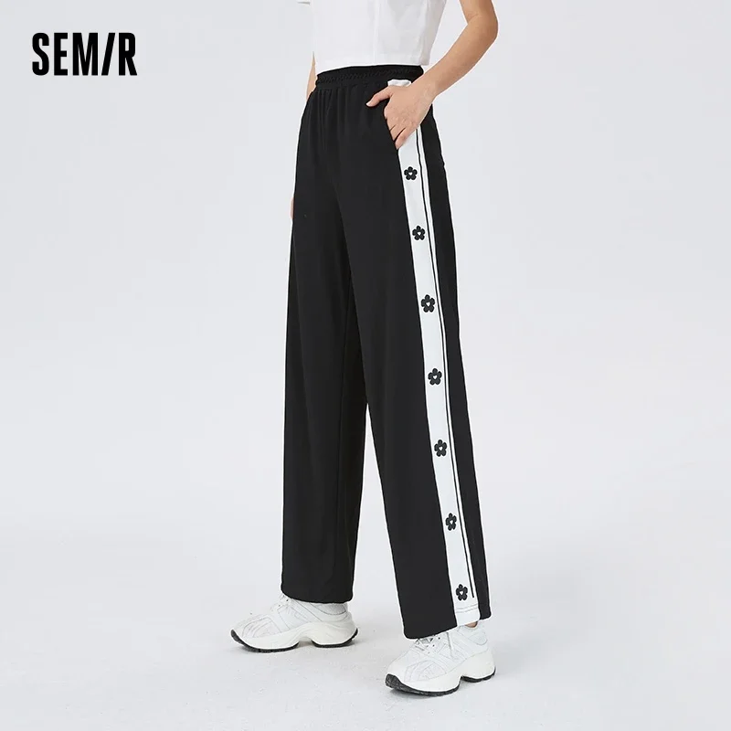 

Semir Casual Trousers Women Printed High-Waisted Elastic Waist Wide-Leg Trousers Lazy Summer Clashing Colour Sweatpants Girls