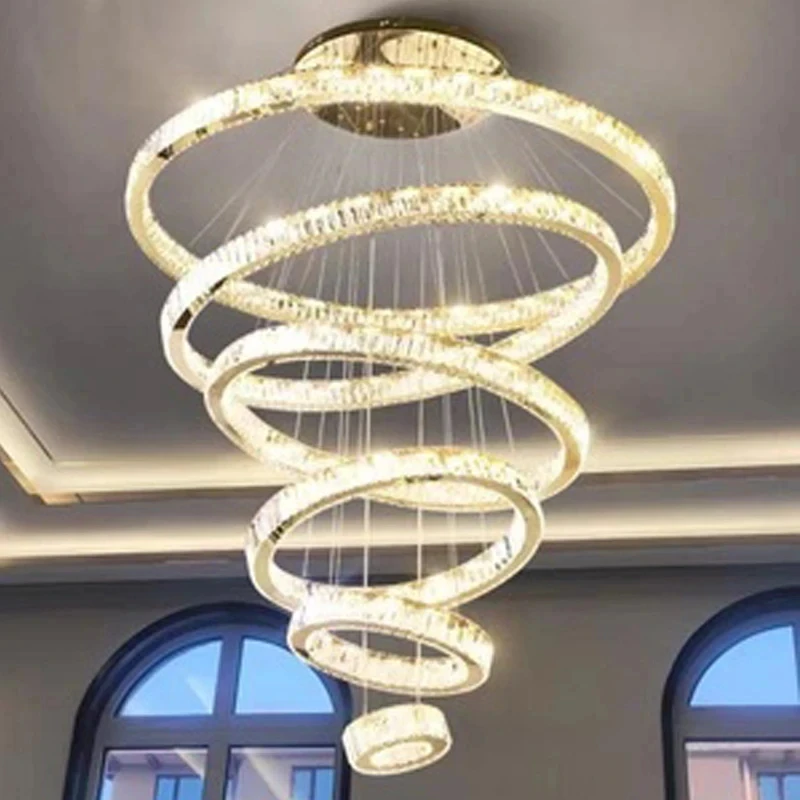 European Style Modern Crystal Led Chandelier Hanging Living Room Lighting Chandelier Staircase Hall Chandelier Lamps For Room