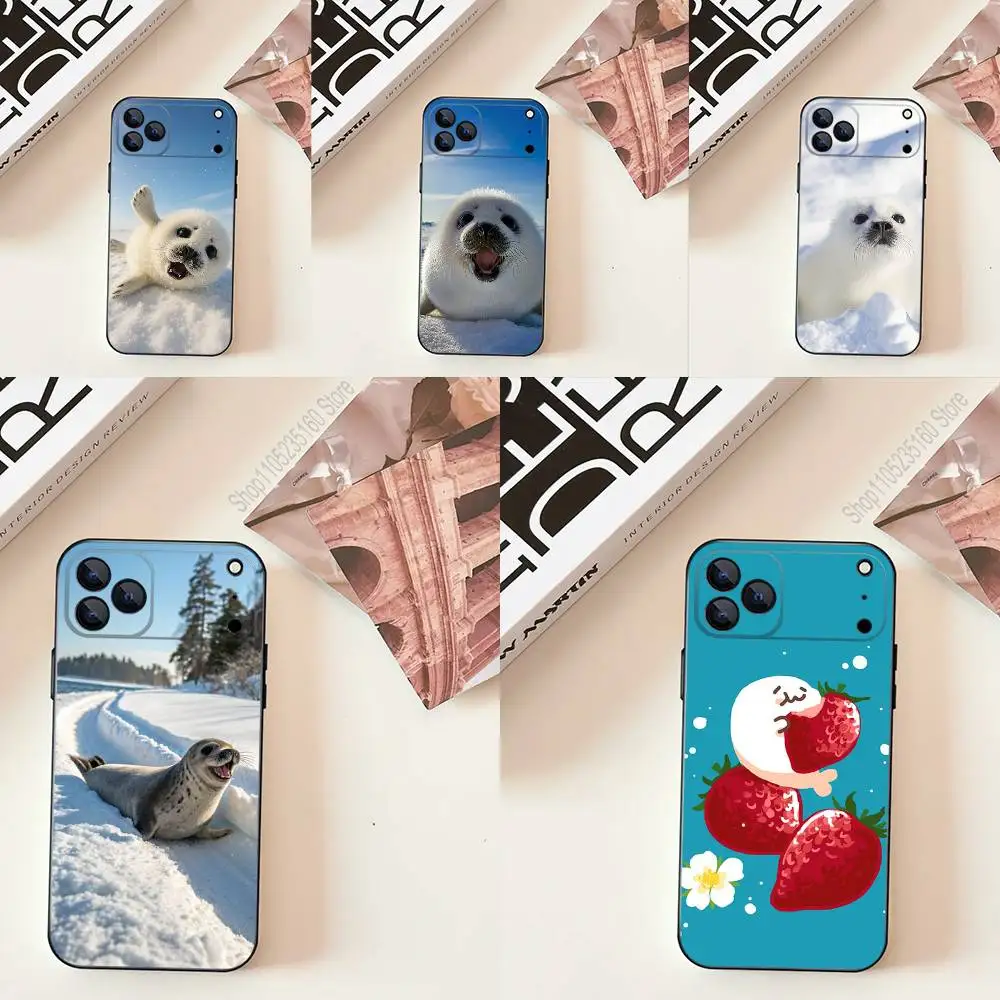 S-Seal Animal Leuke telefoonhoes voor iPhone 17,16,15,14,13,12,11,Pro,Max,Plus,E,SE4,Air,Mini Zwart Nauwkeurige gatmatching