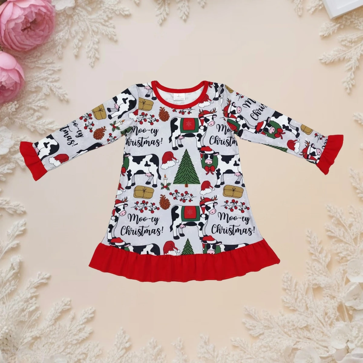 

Baby Girl Clothes Dress Infant Toddler Autumn Long Sleeves Nightdress Cozy Christmas Crew Neck Children Kids Knee Length Dresses