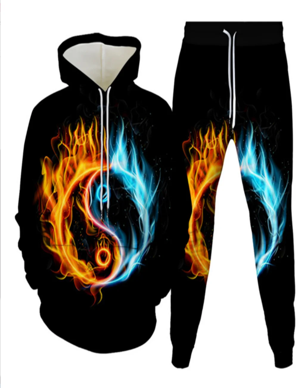 Autumn/Winter Hoodie Set Phoenix And Tai Chi 3D Printed Boys Hooded Fashion Sportswear Set Casual Hoodie And Pants 2-Piece  Set