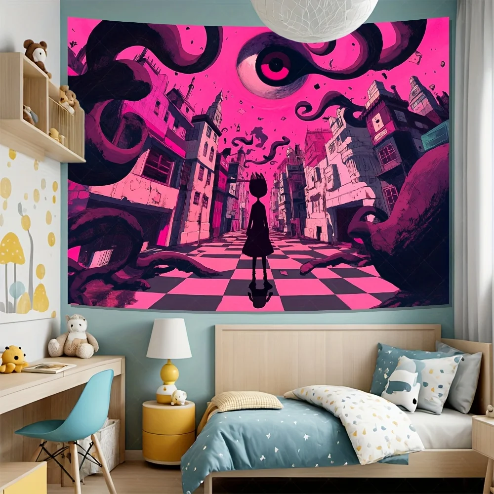 tapecaria-de-paisagem-urbana-surreal-–-ceu-rosa-tentaculos-obras-de-arte-dinamicas-e-atmosfera-misteriosa-para-fantasia-e-inspiracao-de-decoracao-de-casa