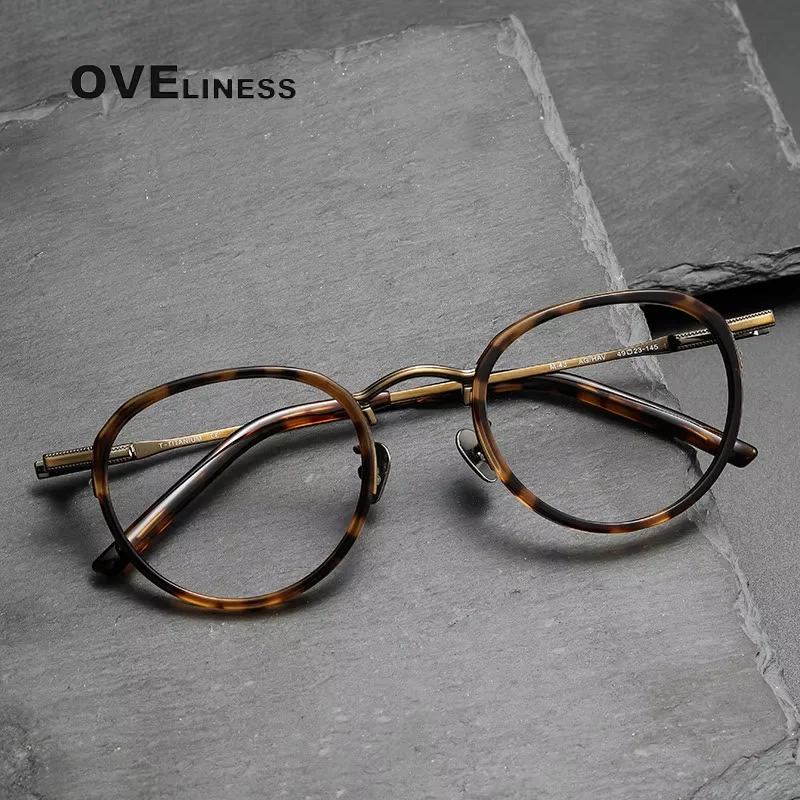 

Vintage Round Acetate titanium Glasses Frame Men Retro Myopia Optical Prescription Eyeglasses Frame Women Luxury Brand Eyewear