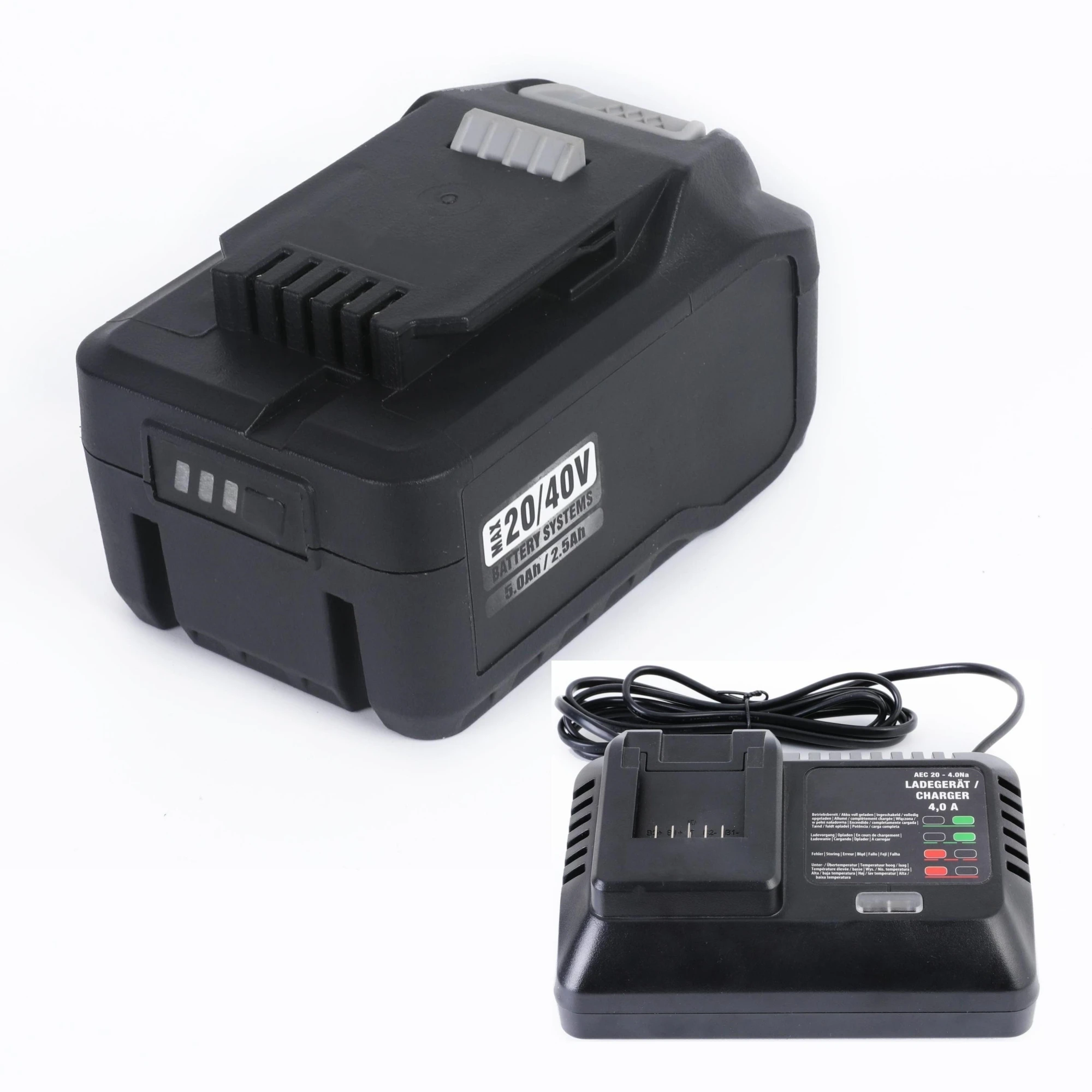 

1Unit 20/40 Volt 5.0Ah/2.5Ah Li-Ion Akku, 1Unit Fast Charger for Ferrex Cordless Tools Garden Tools for Active Energy Tools