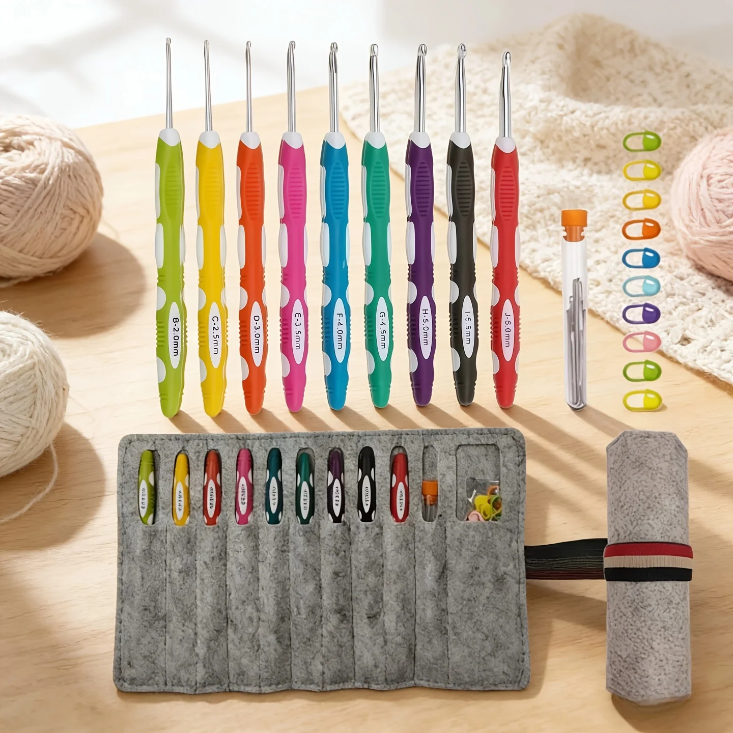 Rollbare Filztasche Häkelnadel-Set DIY Handgewebtes Ergonomisches Häkelnadel-Set, 9 Größen 2mm-10mm