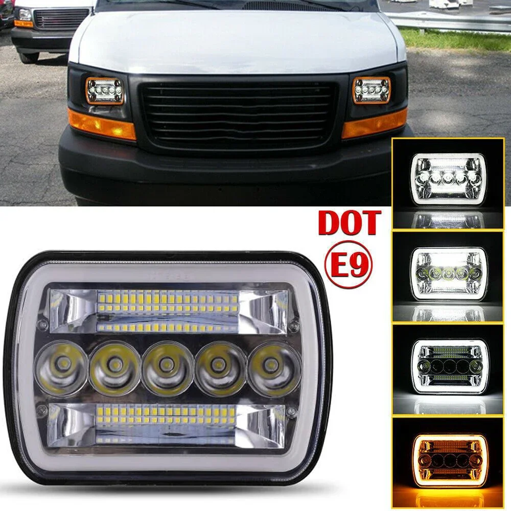 7x6'' 5X7 Inch Led Headlight Square Hi-Lo Beam Halo For Jeep Cherokee XJ Wrangler YJ Motorcycle Car Off-road Truck H6054 H5054