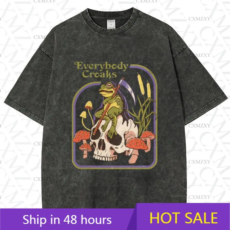 

Heavy Y2k cartoon anime washed t-shirt American hip hop skull graphic cat print t-shirt