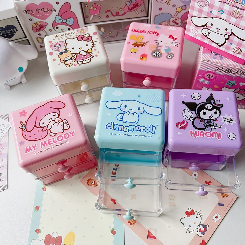 Sanrio Cinnamoroll Hello Kitty Kulomi Creative Cartoon Cute My Melody Storage Box Drawer Stackable Square Dressing Table