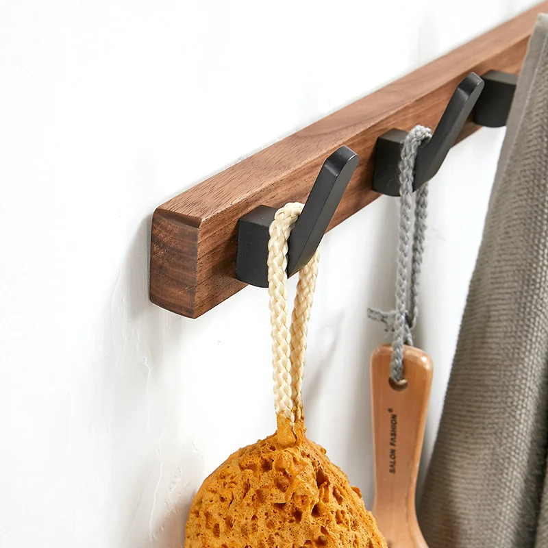 

Bathroom Wall Hanging Clothes Hook Solid Wood Row Hook Clothes Hook Black/White Aluminum Hangers Door Porch Coat Hat Hook