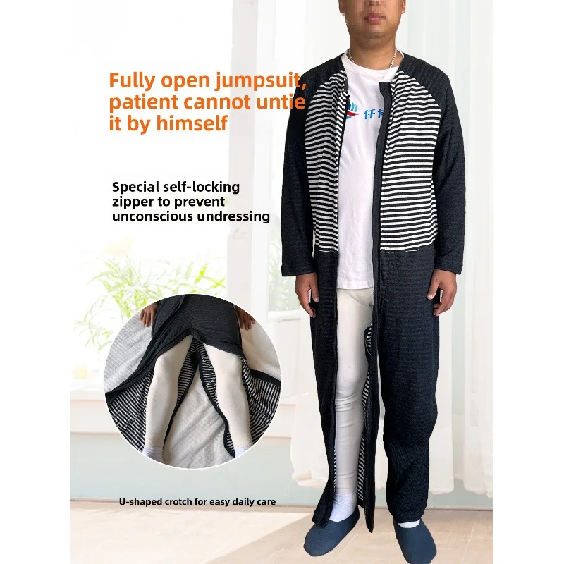 Adults Zip Up Jumpsuit Lockable Zippers Cotton Full Body Romper Special Needs Anti Pulling Comfortable Winter Wear Easy Diaper