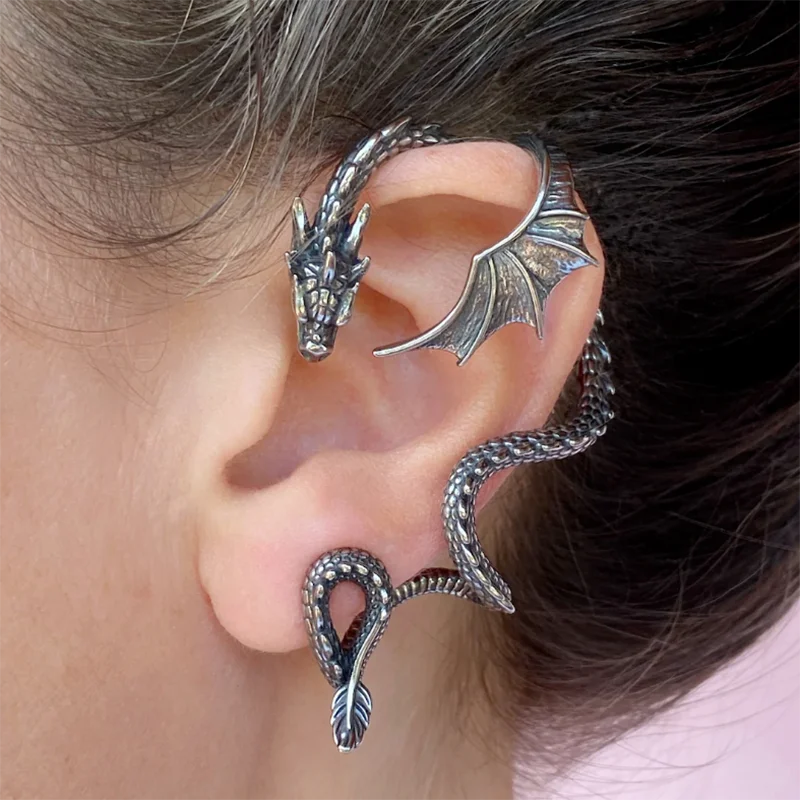 NO PIERCING Dragon Cuff Earring for Women Men Gothic Jewelry 2024 Year of Dragon Cuff Earring Dragon EAR JACKET Ear Wrap Accesso