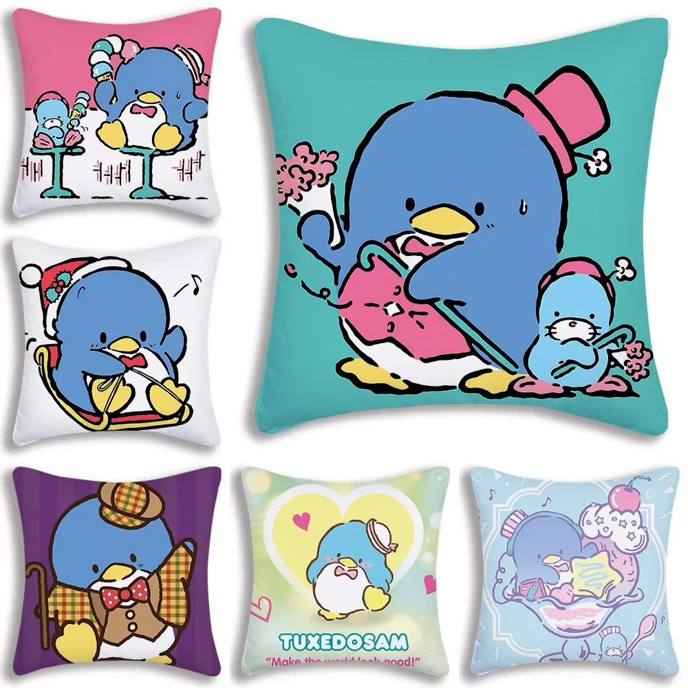 Poszewki na poduszki Sanrio Tuxedo Sam Cartoon Sofa Dekoracyjny dom Dwustronny nadruk Krótka pluszowa śliczna poszewka na poduszkę