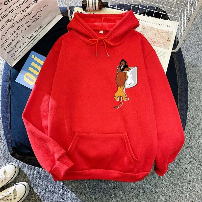 Cartoon Trendy Lion King Hoodie Women's Printed Simba Spring Autumn Pocket Oversized Hoodie Women's Winter Kawaii Costume