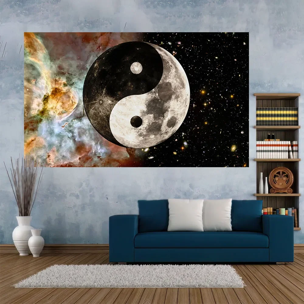 Mandala Style Yin Yang Tapestry Cosmic Galaxy Printed Wall Decorative Mysterious Fabric Bedroom Living Room Decorations macrame