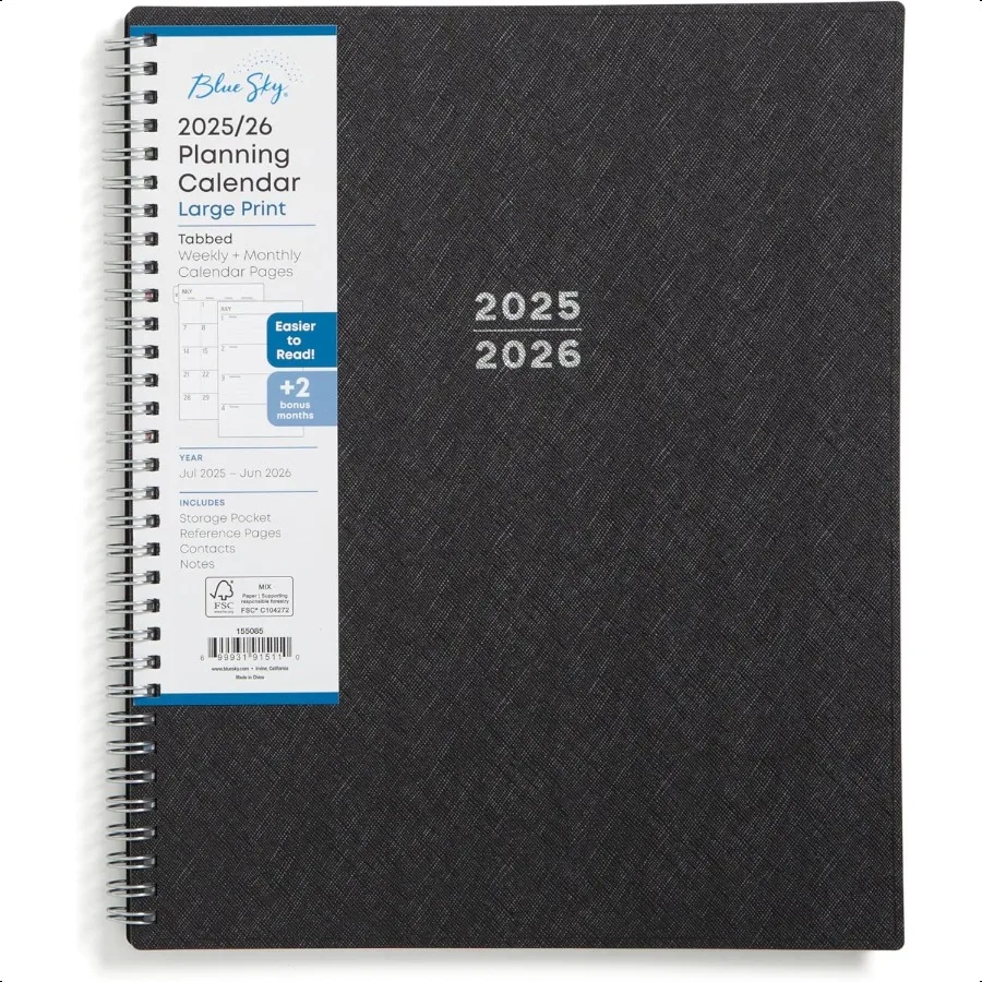 

20252026 Academic Year Large Print Weekly and Monthly Planner Calendar July 2025 June 2026 12Month 8.5 x 11 Flexible Cover Wire
