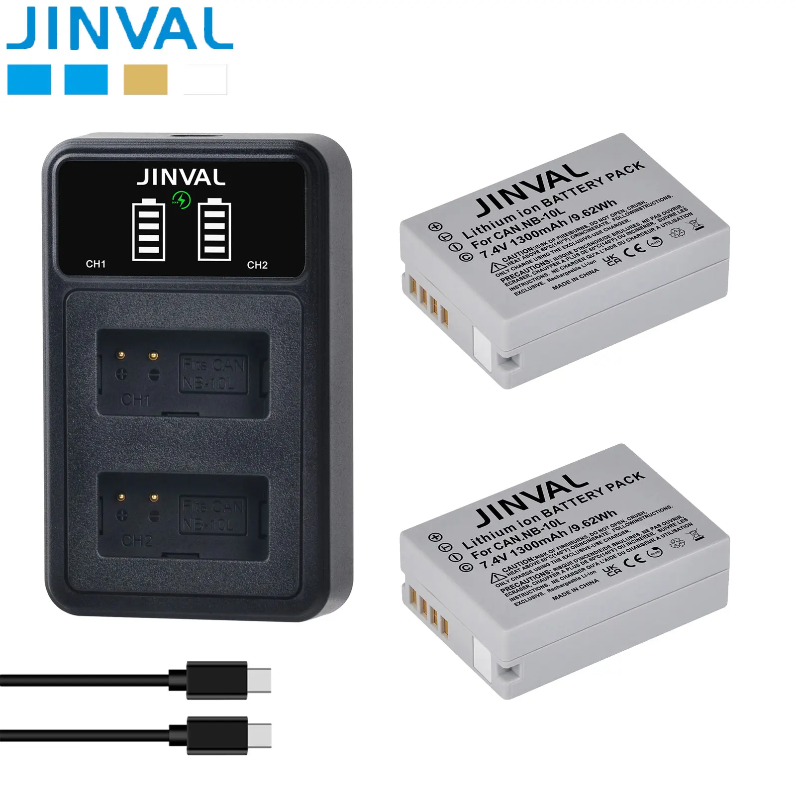 JINVAL 1300mAh NB10L NB-10L Battery + PD 20W Fast Dual Charger For Canon PowerShot G1 X, G3 X, G15, G16, SX40 HS, SX50 , SX60