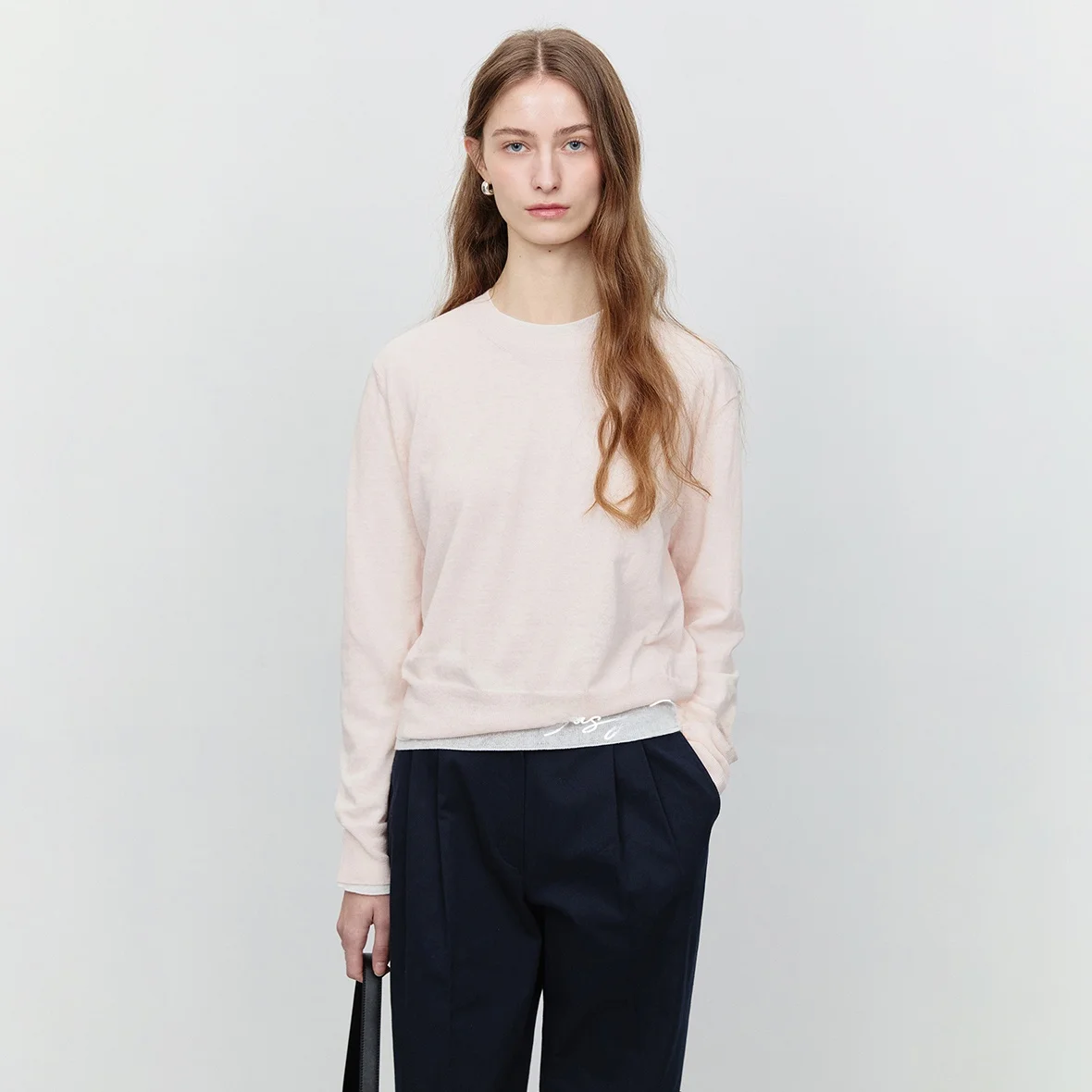 Maglione lavorato a maglia slim fit Sottile rotondo Ne Elastico da pendolarismo Versatile top lavorato a maglia Lungo Sve Lunghezza regolare Sle coreano