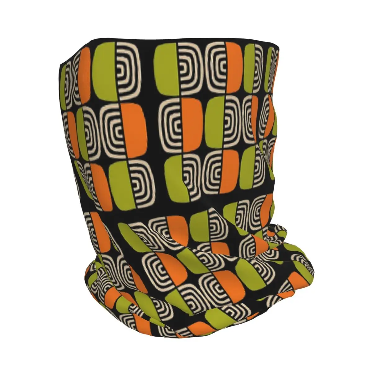 Half Concentric Circle Pattern Black Orange Green And Beig Bandana Neck Cover Wrap Scarf Multifunction Balaclava Beanies Hat