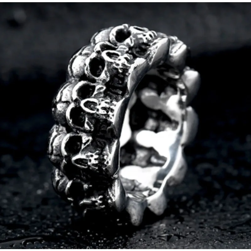 Jianjie Men's Hoop Skull Rings Ancient Silver Color Retro Ring Punk Rock Unique Personality Accessories Jewelry Trend - Image 3