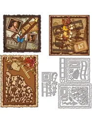 1Sheet Postage Stamp Cutting Dies Plant Die Cuts Metal Deckle Edge Frame Cutting Dies Travel Film Cut Dies for Card Making