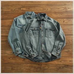 Vintage washed denim shirt coat men's new autumn shirt lovers long-sleeved cargo shirt