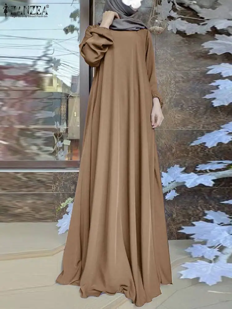 

Fashion Muslim Dress ZANZEA Women Summer Sundress Solid Islamic Clothing Marocain Long Sleeve Kaftan Vestido Abaya Robe Femme