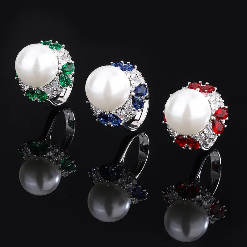 S925 Silver Plated 18K Gold Plated PT950 Platinum White Shell Beads Stamens Ladies Ring Beads 16mm Jewelry