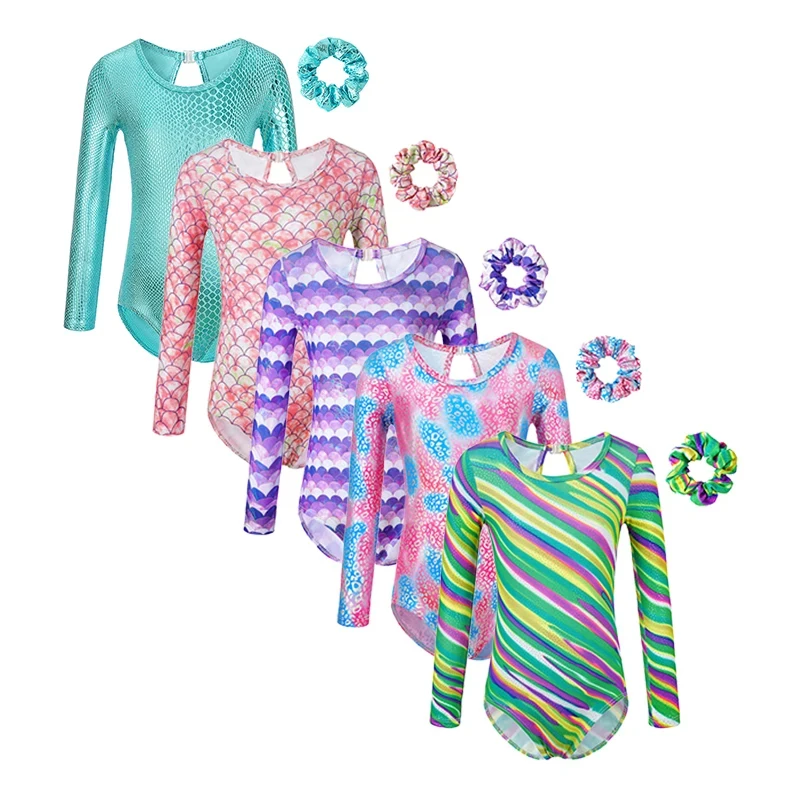 Maillots de Gimnasia para Niñas, Manga Larga, Diseño de Unicornio y Sirena, Brillantes, para Danza y Gimnasia, para Niñas de 2 a 10 Años