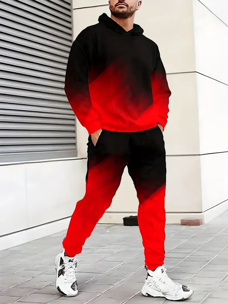 Traje con capucha con estampado 3D degradado para hombre, sudaderas con capucha, pantalones de chándal, conjunto de chándal de dos piezas a la moda informal, ropa para hombre