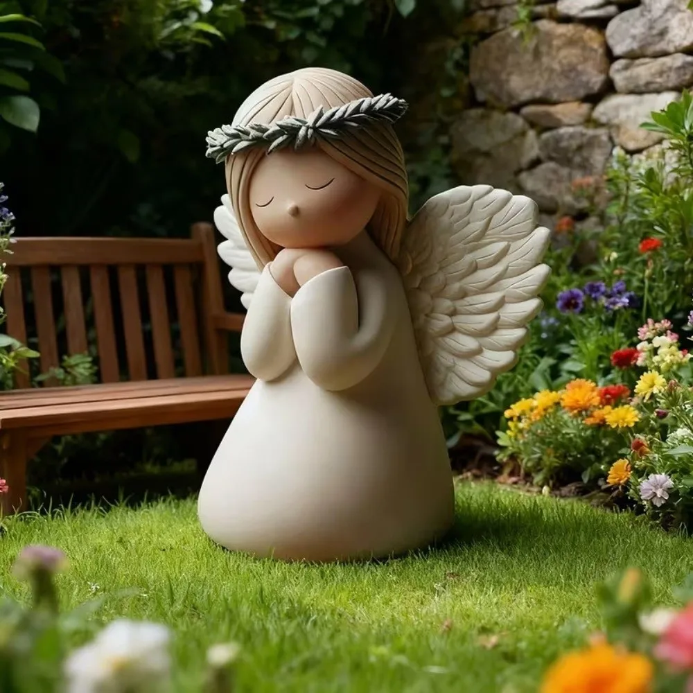 Resin Prayer Angel Statue Creative Design Sweet Winged Angel Figurine Home Decor Decorative Artwork Desktop Ornaments