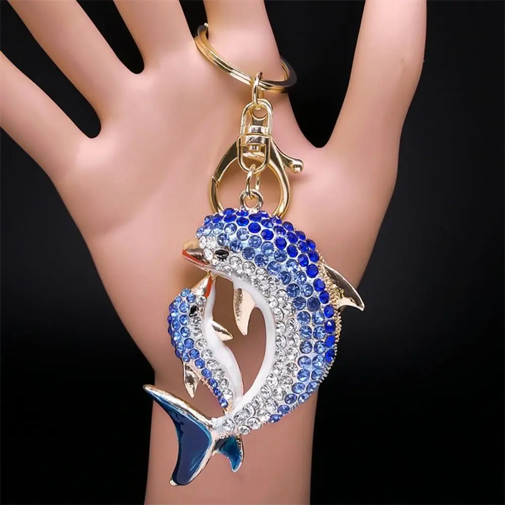 

Car Pendant Trendy Dolphin Key Ring Rhinestone Metal Marine Life Key Chain Lovely Cartoon Whale Pendant Car Interior Decor
