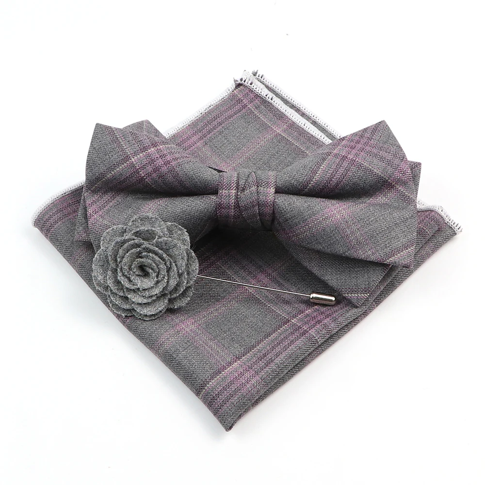 Gracefully Striped Wool Handkerchief Set Casual Grey Butterfly Bowtie Brooch For Dinner Party Group Party Office Shirt Accessory