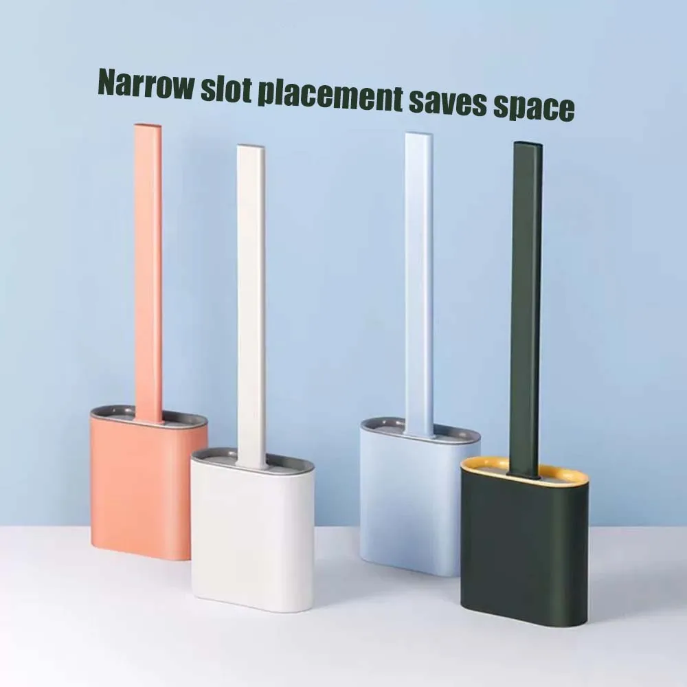 

Toilet Brush Water Leak Proof With base Silicone Wc Flat Head Flexible Soft Bristles Brush with Quick Drying Holder Set