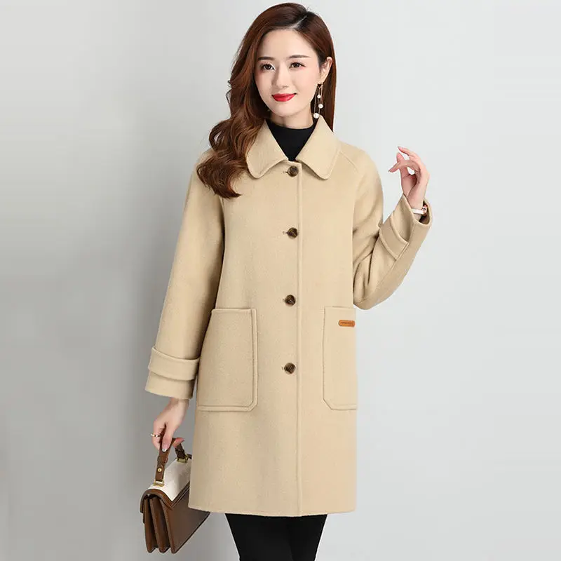 Red Double-Sided Coat Women\'s 2024 Autumn And Winter New Mid To Long Woolen Woolen Coat