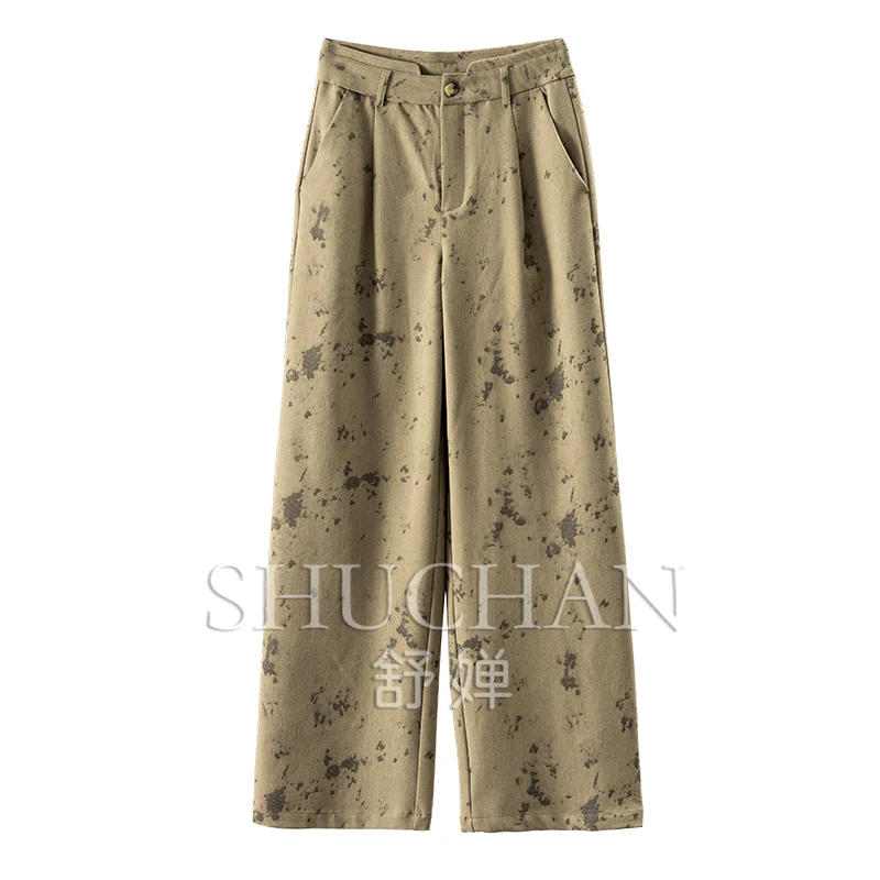 

Fashionable and Tonality-printed High-waisted Straight-leg Wide-leg Pants Women's 79B2 Pantalones Mujer