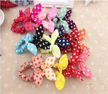 10 Pcs Dot Pattern Hair Rope Cute Rabbit Ears Hair Band Ties Bunny Ear Ribbon Headbands for Kids Girl Elastic Band Accessories