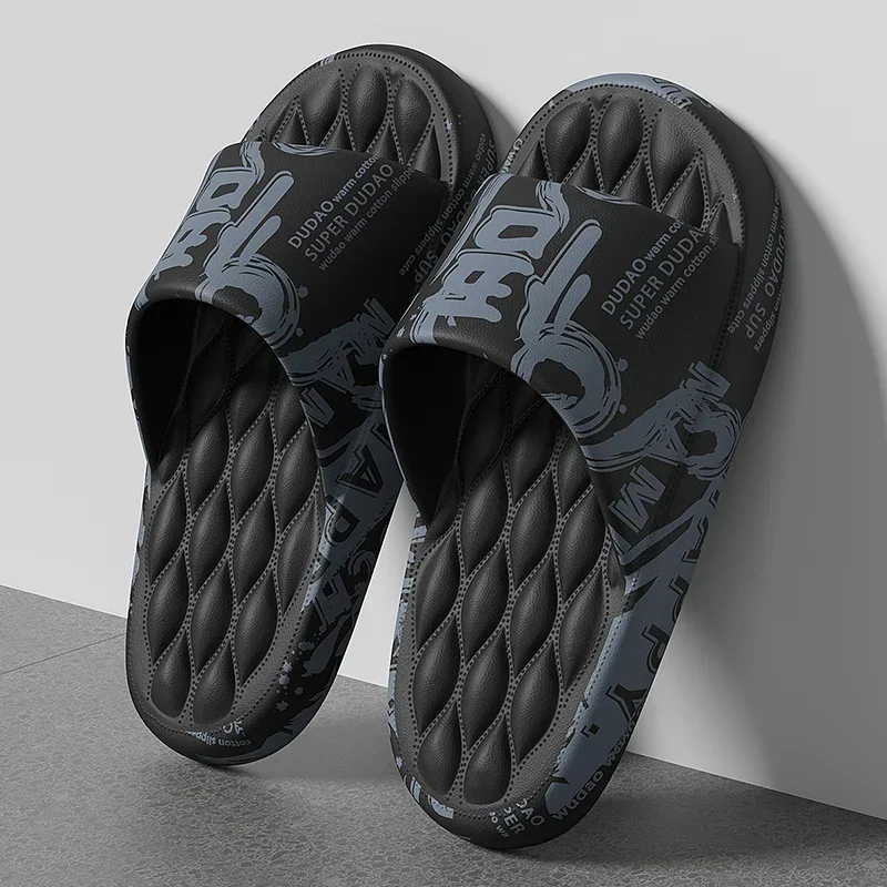 Mens Summer Slippers Beach Sandals Fashion Flip Flop Printed Thick Soled Unisex Home Bath Shoes Plus Size 48-49 Sandalias Hombre