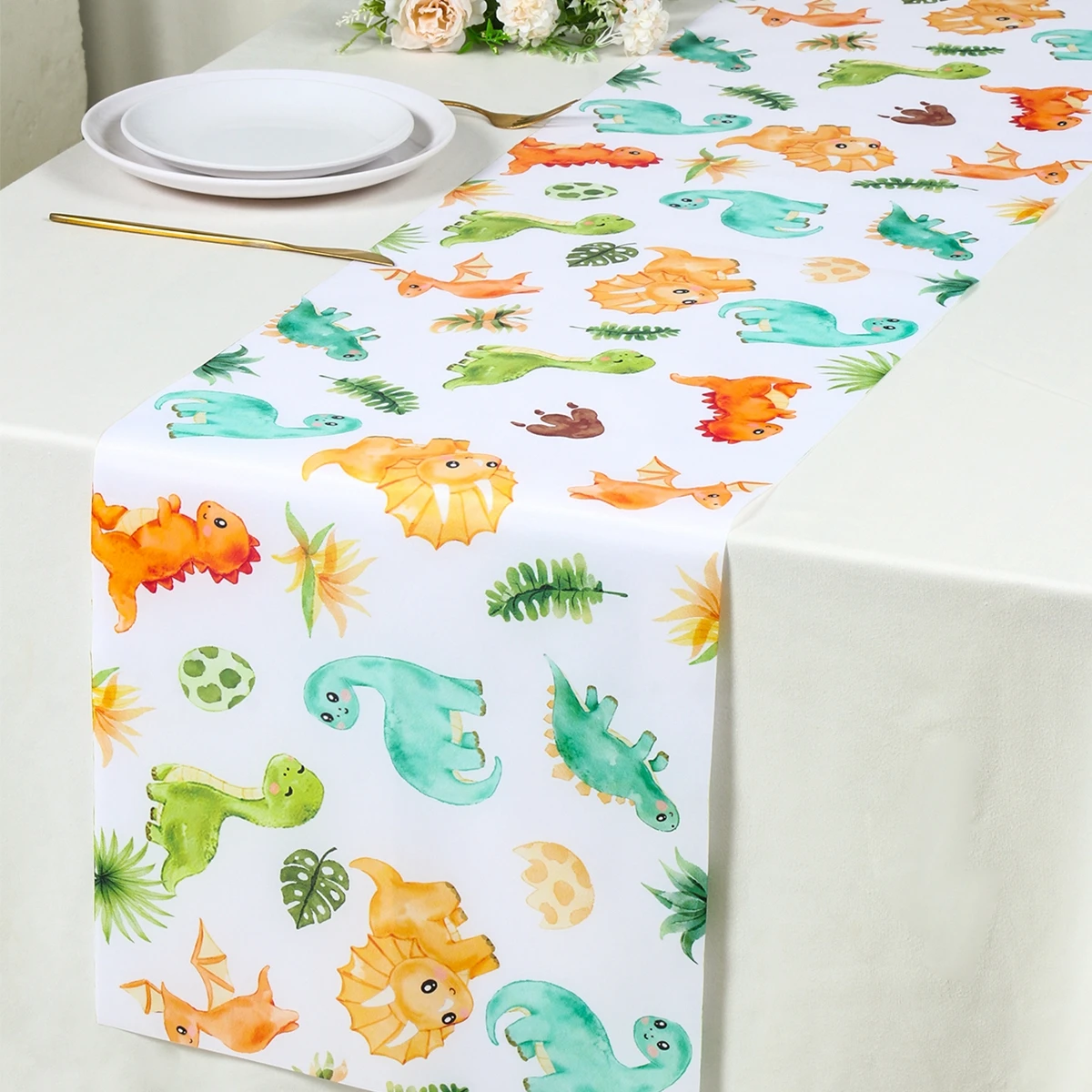 Dinosaur Table Runner Jurassic World Theme Roar Dino One Birthday Party Decorations Kids Boys Jungle Safari Baby Shower Supplies