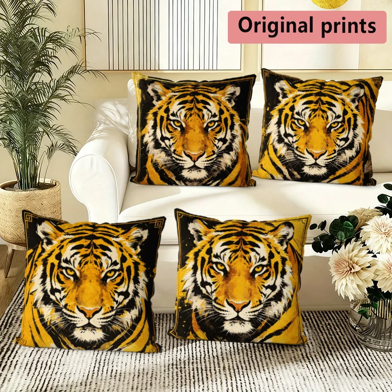 

Vintage Tiger Face Decorative Throw Pillow Covers Pattern Cushion Cover Suitable For Sofa Bedroom Car Pillow Cover