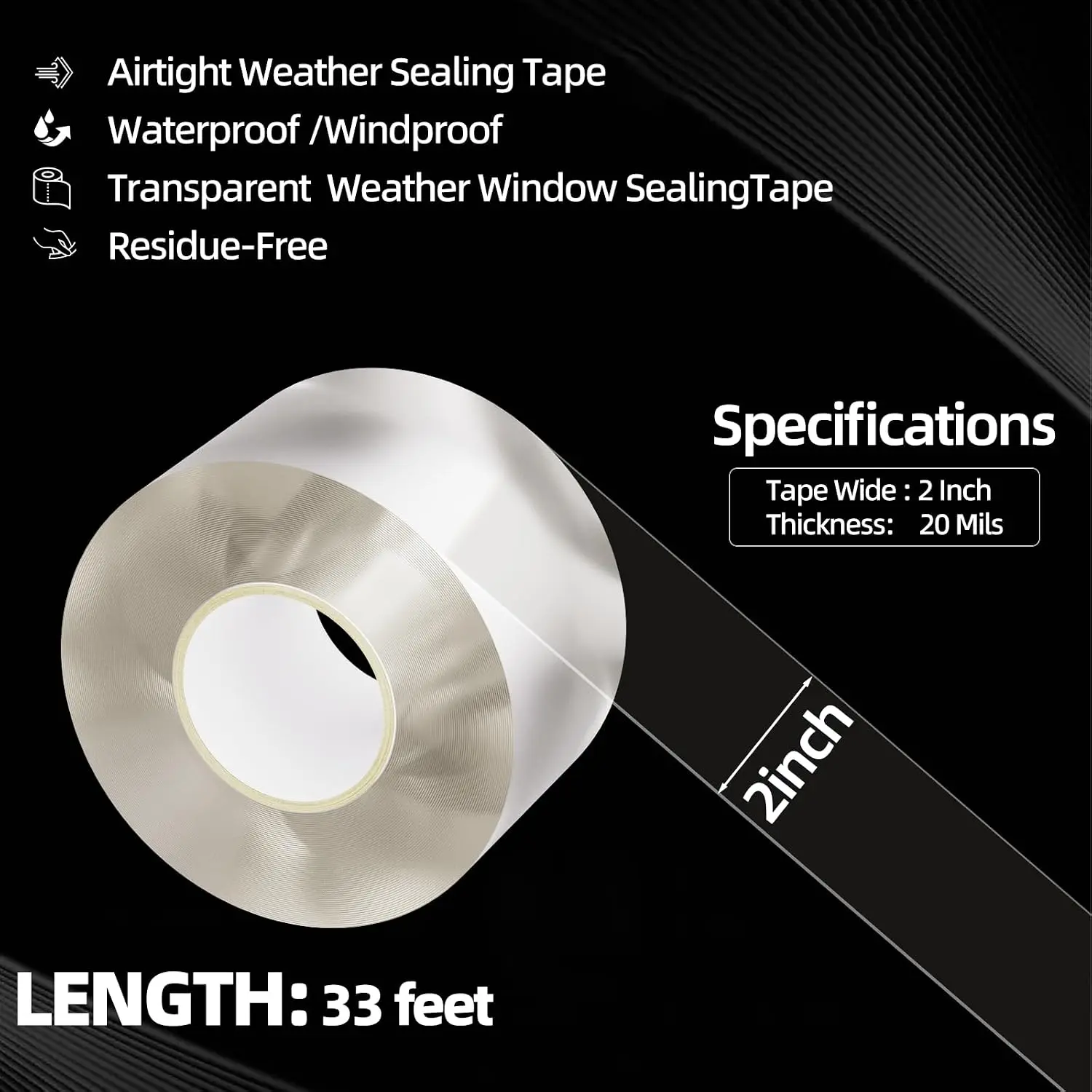 Transparent door and window sealing tape, no residue, weatherproof sealing tape, bathroom sealing strip, bathtub, sink, shower