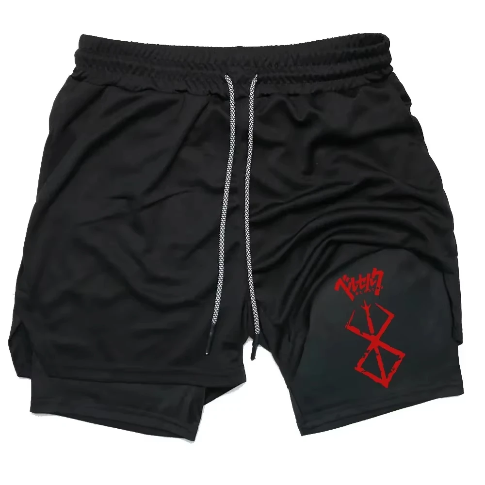 

Summer Anime Shorts Men's Sports Training Two in One Shorts Quick Drying Sports Running Double Layer Shorts