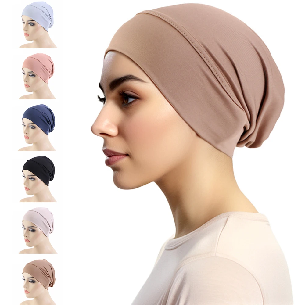 

New Stretch Underscarf Turban Women Muslim Inner Hat Hijab Beanies Bonnet Headscarf Chemo Cap Hair Care Head Wrap Turbante Mujer