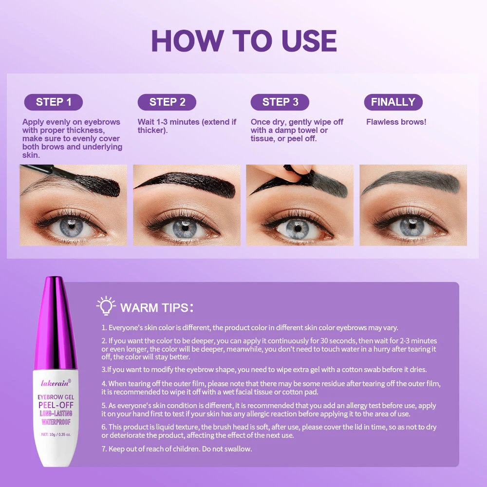 Gel à sourcils Peel-off pour tatouage, imperméable et résistant à la sueur, effet longue durée, anti-taches, teinture naturelle pour les yeux, maquillage, cosmétiques