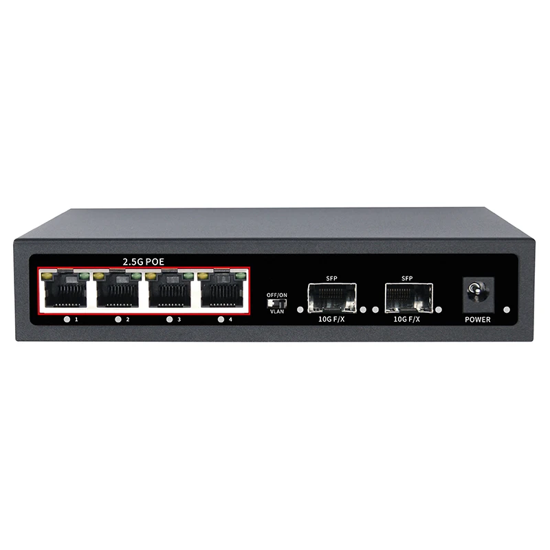 6 พอร์ต POE RJ45 Ethernet Switch 2.5Gbe 10G SFP + สวิตช์เครือข่ายสําหรับ Uplink Unmanaged Plug and Play สําหรับกล้อง IP/NVR