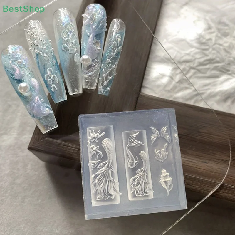 ♥ ♥ ♥ Formy silikonowe 3D do zdobienia paznokci o tematyce oceanicznej (meduzy, muszle, rybi ogon), przezroczyste szablony do manicure DIY.