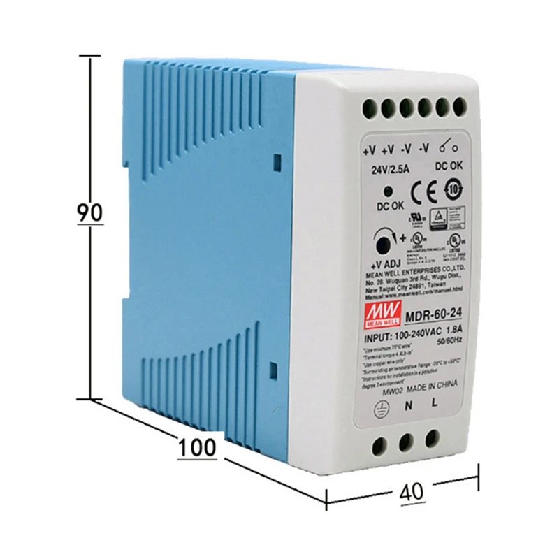 MEAN WELL Industrial Din Rail 60W Single Output Switching Power Supply MDR-60-5 MDR-60-12 MDR-60-24 MDR-60-48