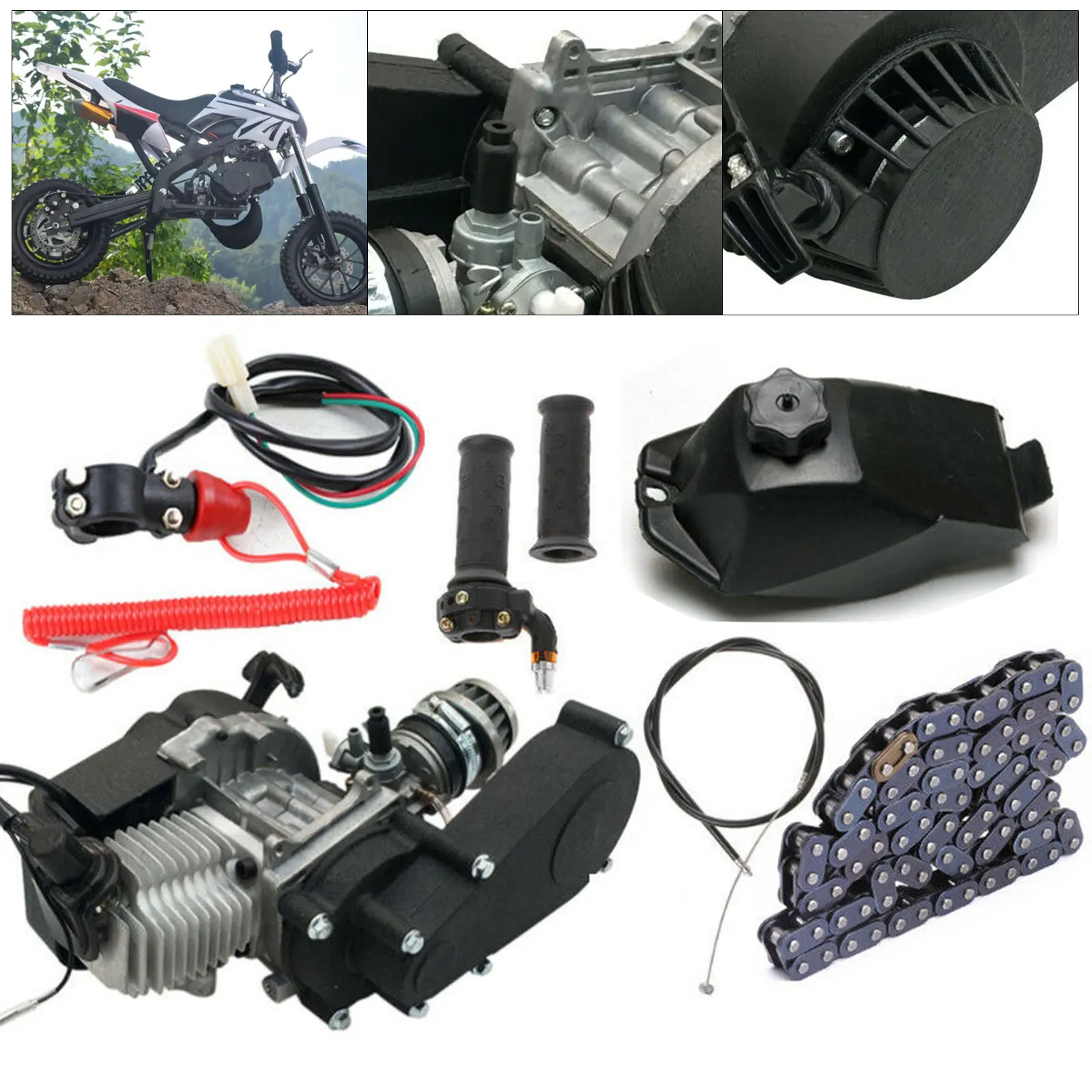 Imagem -02 - Motor Motor Kit para Bicicleta de Bolso Mini Dirt Bike Atv Scooter Parts 2-stroke 49cc